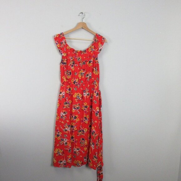 Anthropologie Floral Midi Dress 47 of 52 Conversations Women 4 Red Ruffle 301 - Picture 1 of 9